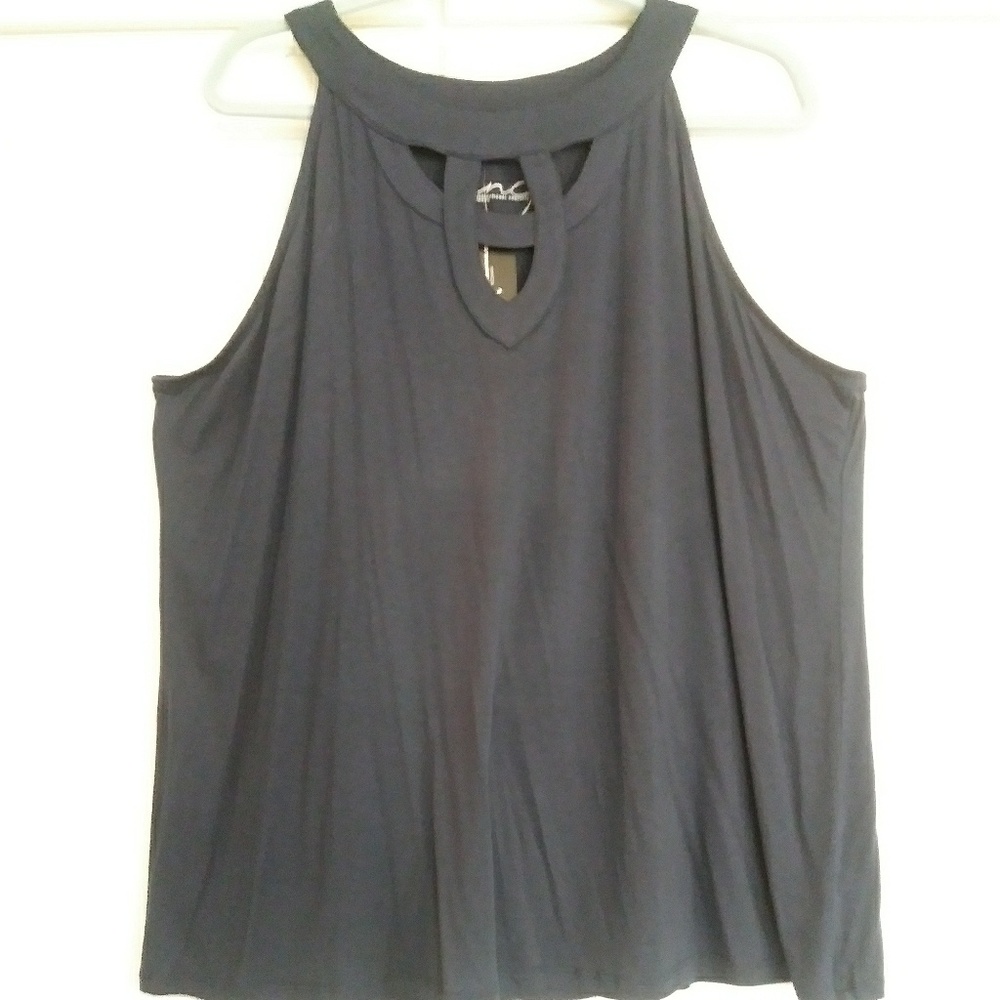 INC Navy Blue Sleeveless Keyhole Top